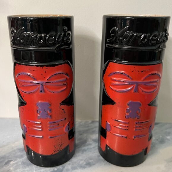 VINTAGE Other - 2 Harvey's Lake Tahoe Casino SNEAKY TIKI VTG black orange purple 7" mugs barware